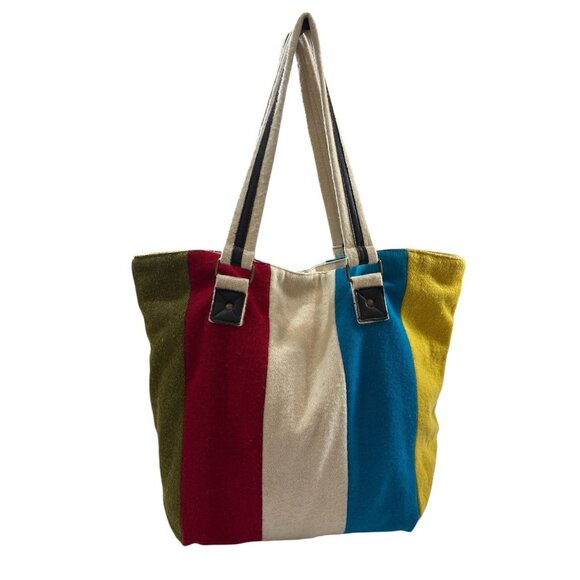 Two’s Company Wool Multicolor striped large tote bag - Picture 1 of 14